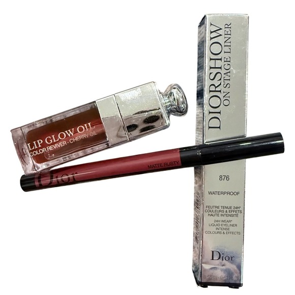 Dior Other - Dior Lip Glow Oil Cherry Dior On Stage Liner 876 Matte Rusty Bundle New